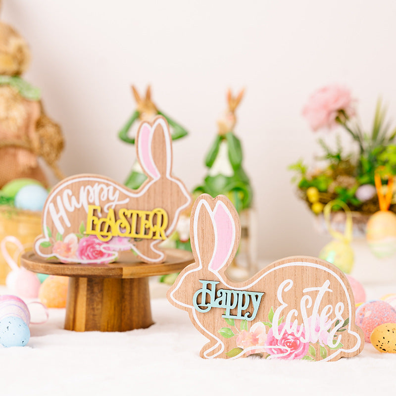 Décorations de lapin de Pâques Ornements en bois