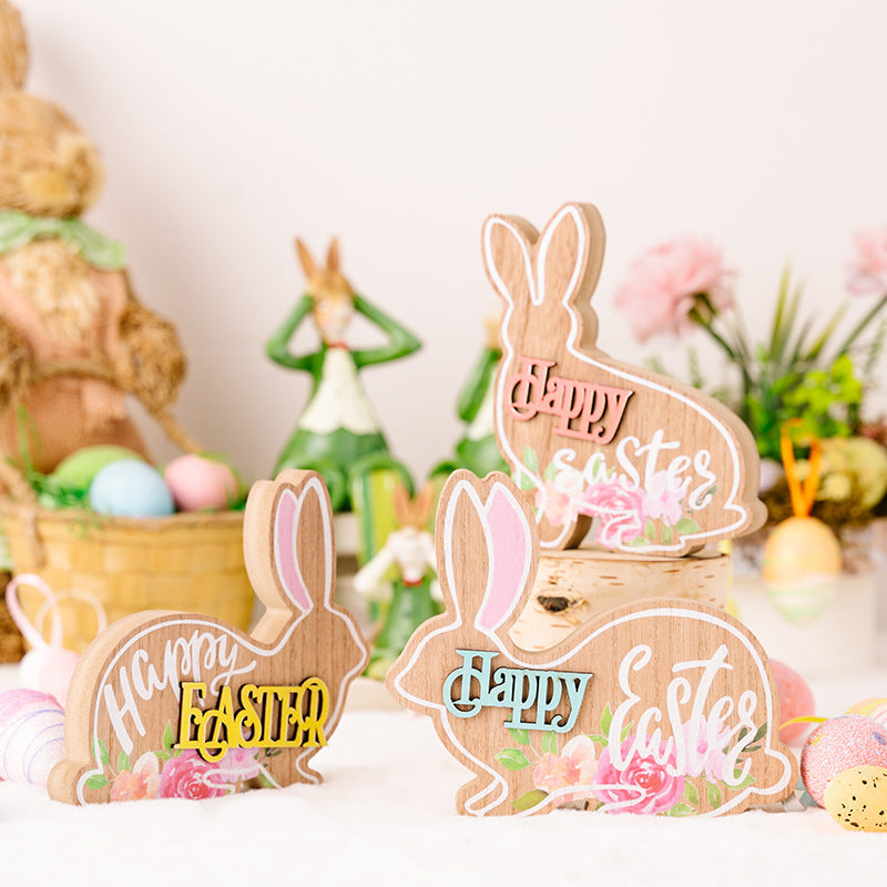 Décorations de lapin de Pâques Ornements en bois