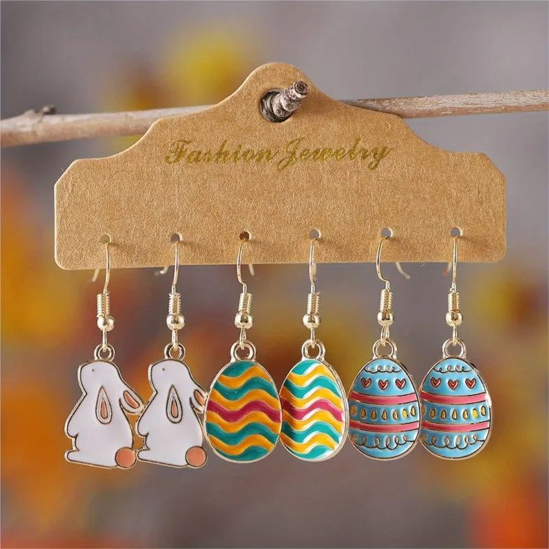 6pcs/set Rabbit Egg Design Dangle Earrings for Women Cute Fashion Cartoon Easter Earrings Party Jewelry Gifts