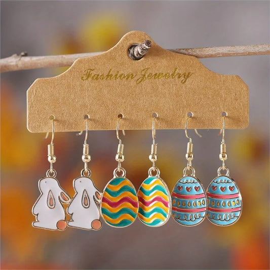 Lot de 6 boucles d'oreilles pendantes en forme d'œuf de lapin pour femme, jolies boucles d'oreilles de Pâques, design de dessin animé, bijoux de fête, cadeaux