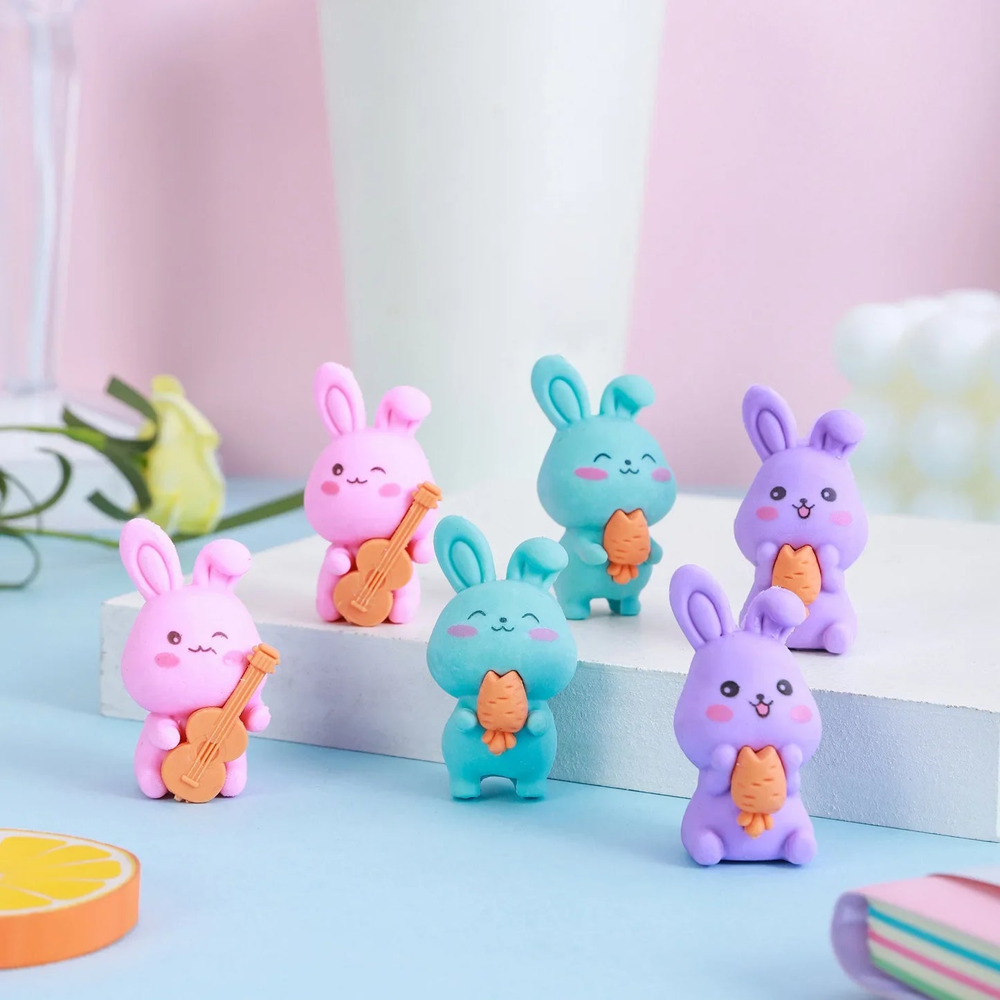 10Pcs Cartoon Bunny Rabbit Painting Erasers for Kids Easter Theme Birthday Party Favors School Stationery Gift Pinata Fillers