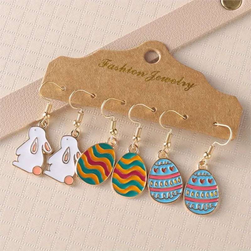 6pcs/set Rabbit Egg Design Dangle Earrings for Women Cute Fashion Cartoon Easter Earrings Party Jewelry Gifts