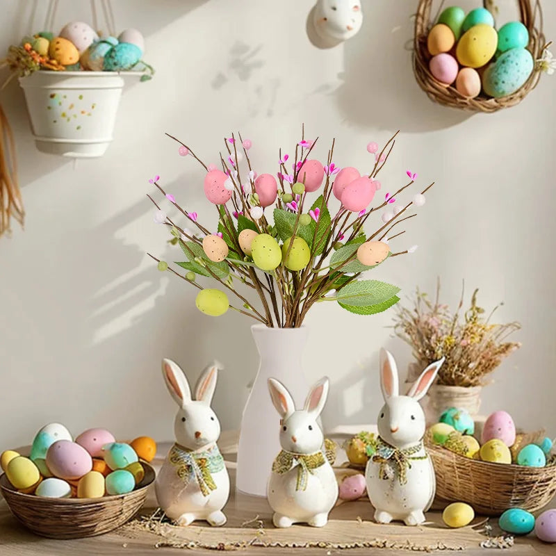 1/5pcs Easter Eggs Tree Branch Colorful Painting Foam Egg Artificial Flowers 2025 Spring Easter Home Vase Decoration Fake Plant