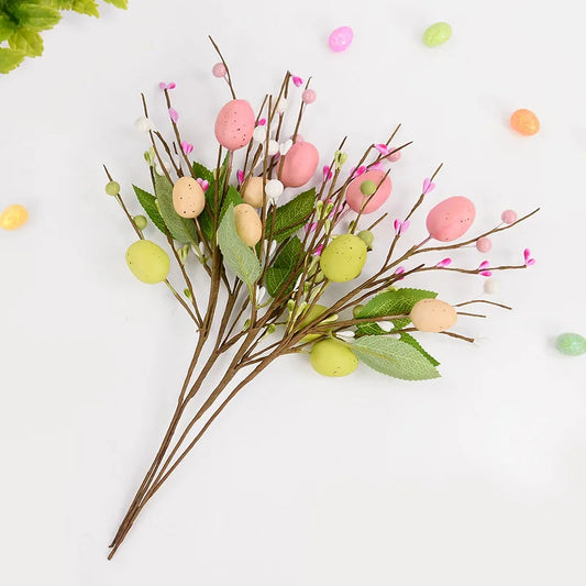 1/5pcs Easter Eggs Tree Branch Colorful Painting Foam Egg Artificial Flowers 2025 Spring Easter Home Vase Decoration Fake Plant