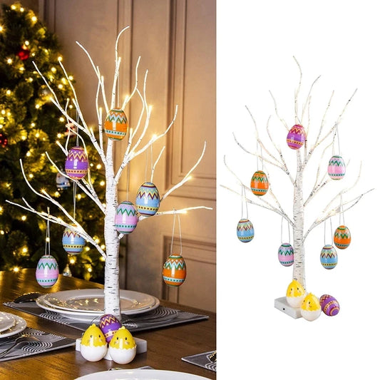 62cm Birkenbaum LED-Licht Osterdekoration für Zuhause Ostereier-Ornamente Hängender Baum Hochzeit Frohe Ostern Party Kinder Geschenk