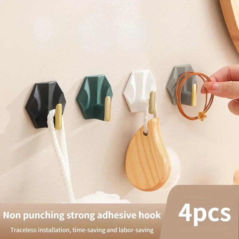 4Pcs Adhesive Wall Hooks Bathroom Towel Hook Coat Bag Key Door Hangers Hook Kitchen Spoon Holder Hook Home Storage Accessories