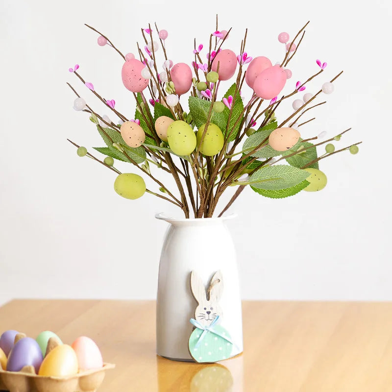 1/5pcs Easter Eggs Tree Branch Colorful Painting Foam Egg Artificial Flowers 2025 Spring Easter Home Vase Decoration Fake Plant