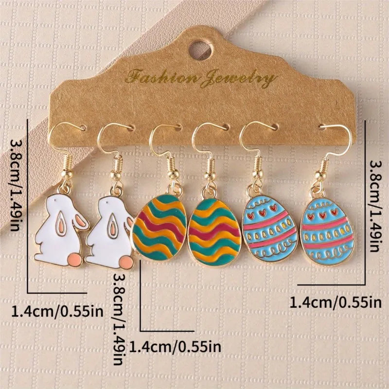 6pcs/set Rabbit Egg Design Dangle Earrings for Women Cute Fashion Cartoon Easter Earrings Party Jewelry Gifts