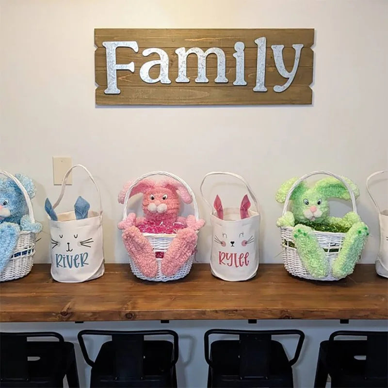 custom personalized name bunny ears Egg Hunt basket rabbit blue pink green happy Easter party children kid boy girl gift bag