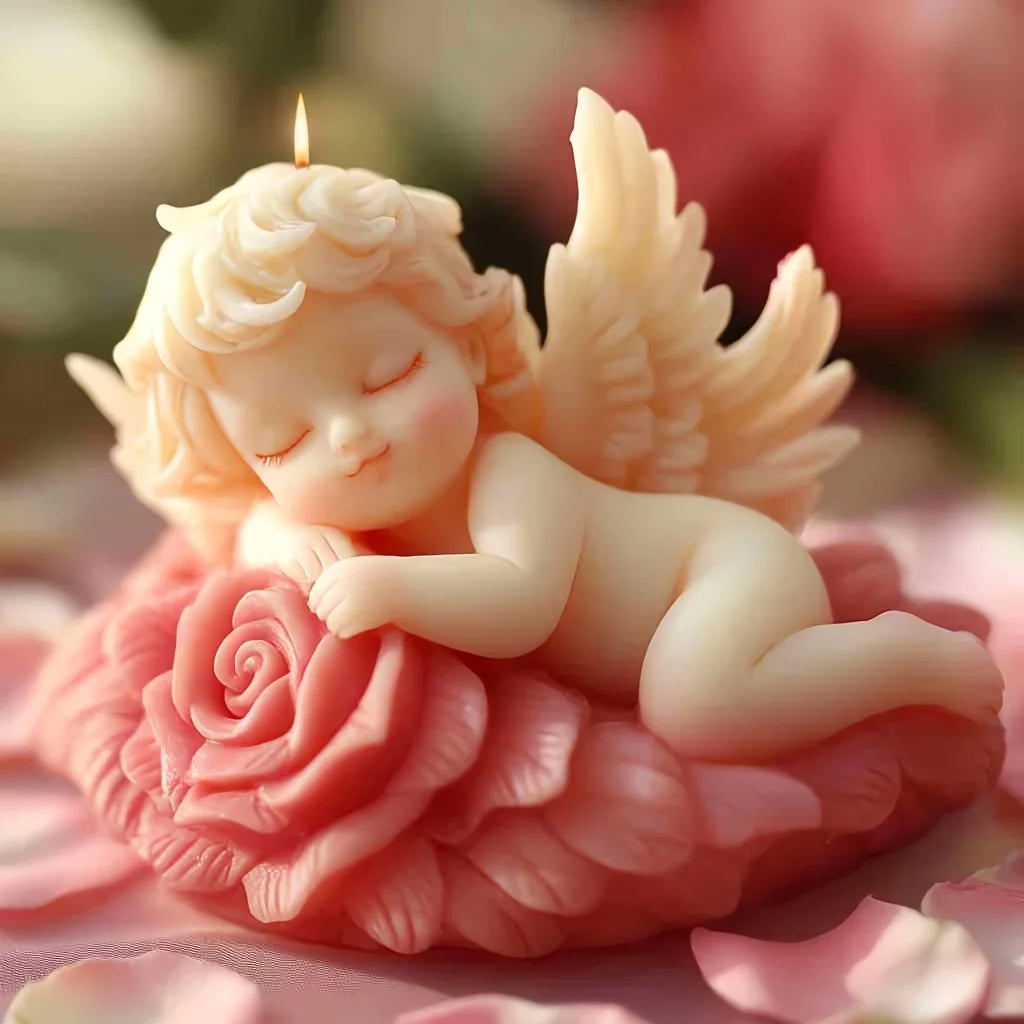 3D Cute DIY Flower Angel Candle Silicone Mold Wings Boy Angel Candle Mould Rose Flower Angel Concrete Cement Gypsum Molds